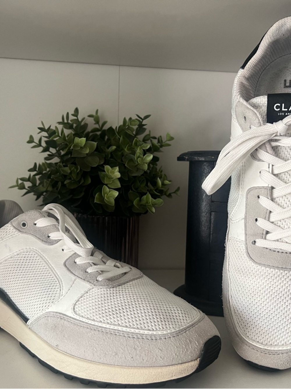 Clae Men's White and Light Gray Mesh & Suede Sneaker